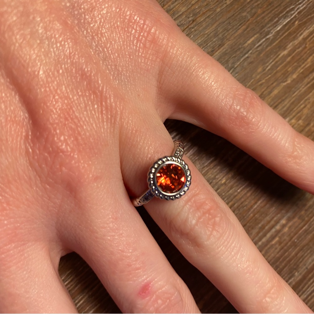 Fragrant Jewels Silver Ring with Fiery Orange Stone